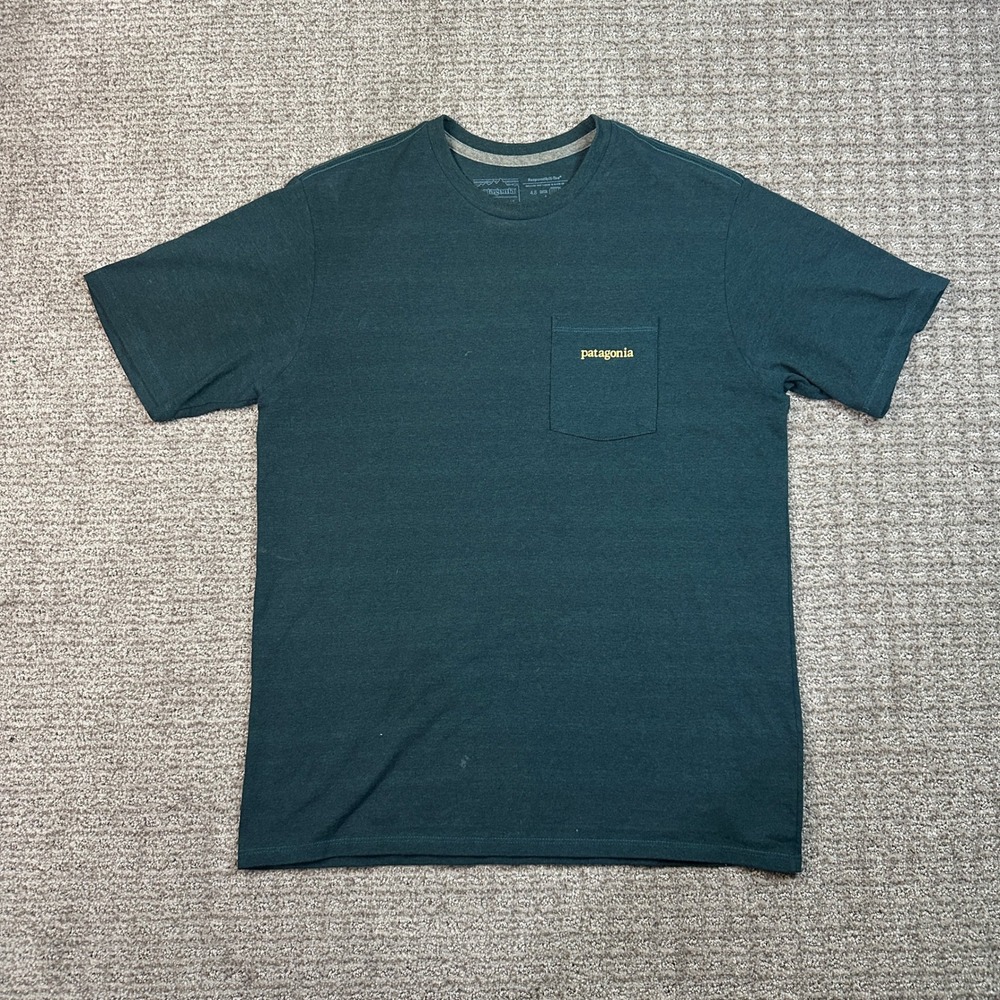 Patagonia Mens Responsibili-Tee Pocket T-Shirt Green Mountain Graphic Small